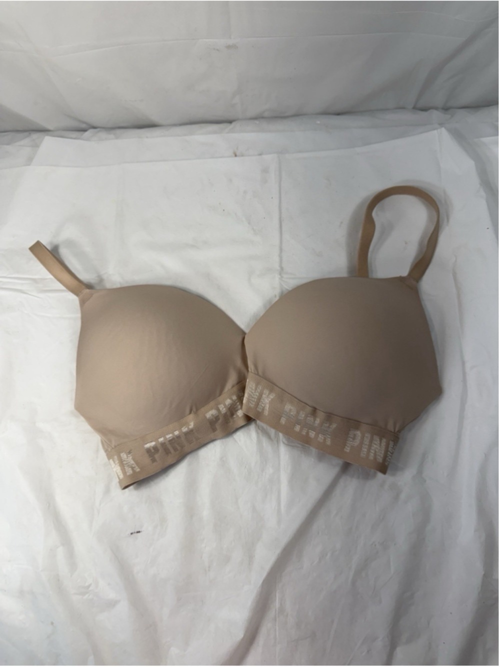 PINK Victorias Secret 34DD Wireless Lightly Lined Bra Solid Beige No Wire
